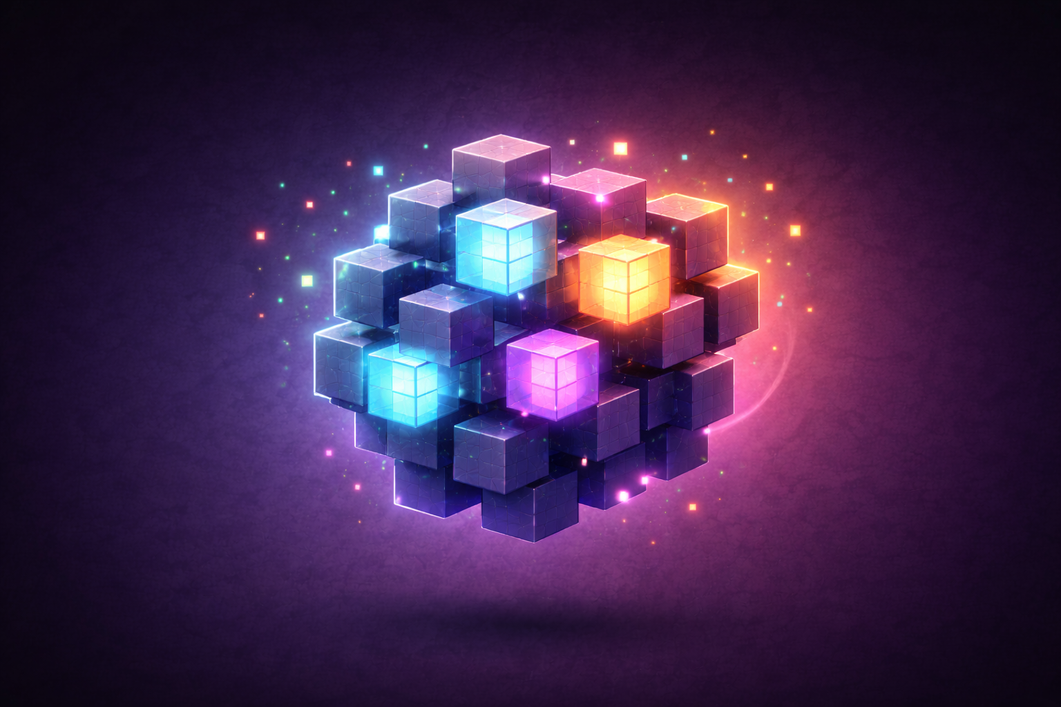 floating clustered cube formation representing shared workflow exposure inside a short-form affiliate creator community